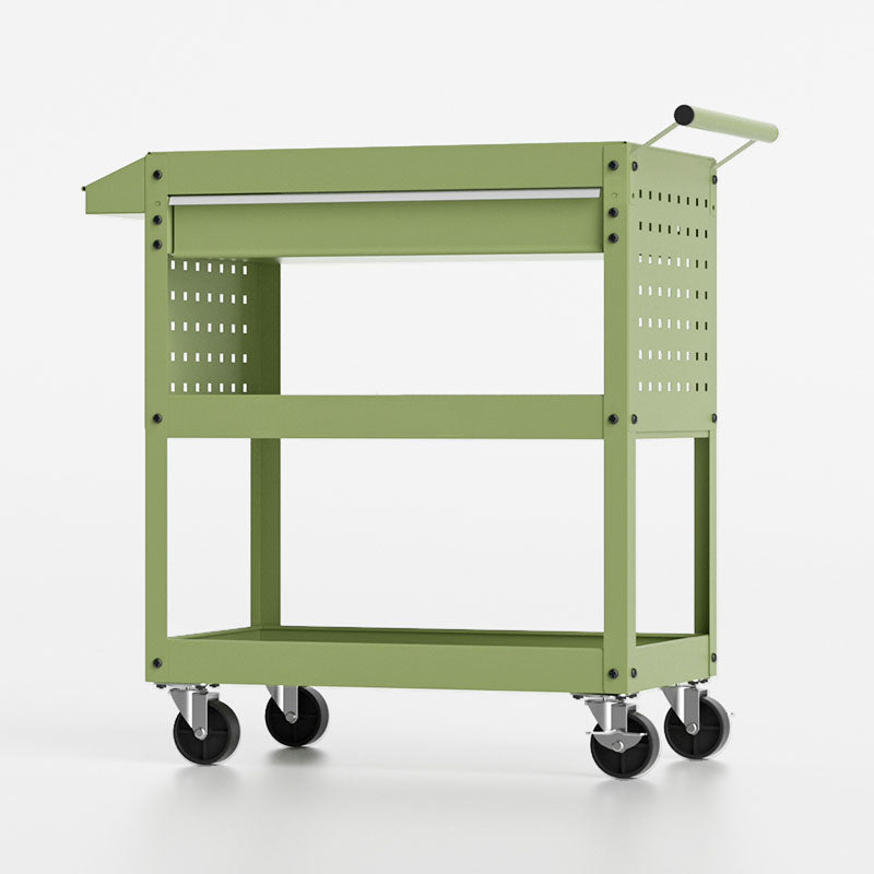 Contemporary Industrial Cold-Rolled Steel PP Plastic Rectangular Movable End Table 3-Tier For Living Room
