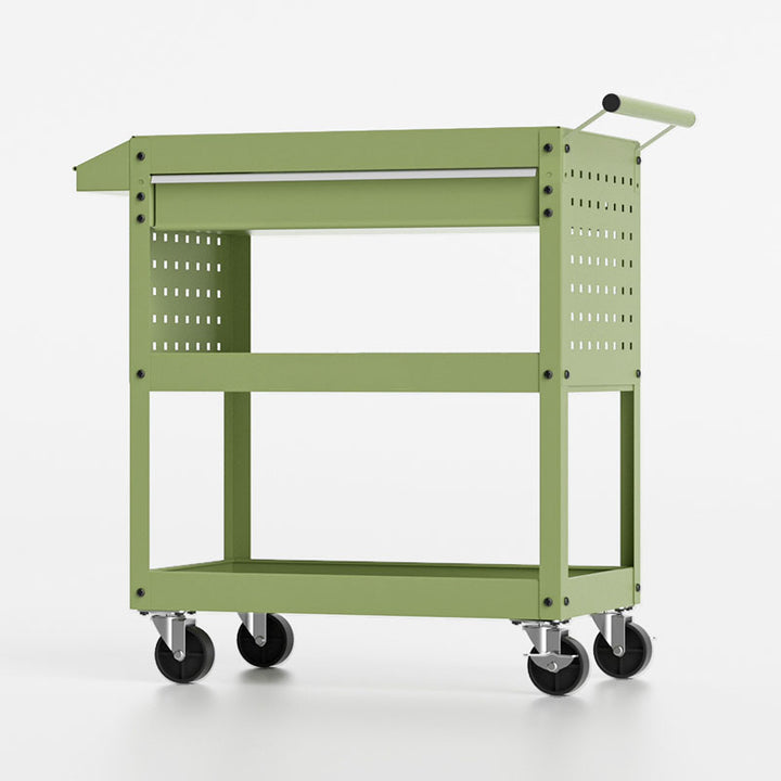 Contemporary Industrial Cold-Rolled Steel PP Plastic Rectangular Movable End Table 3-Tier For Living Room