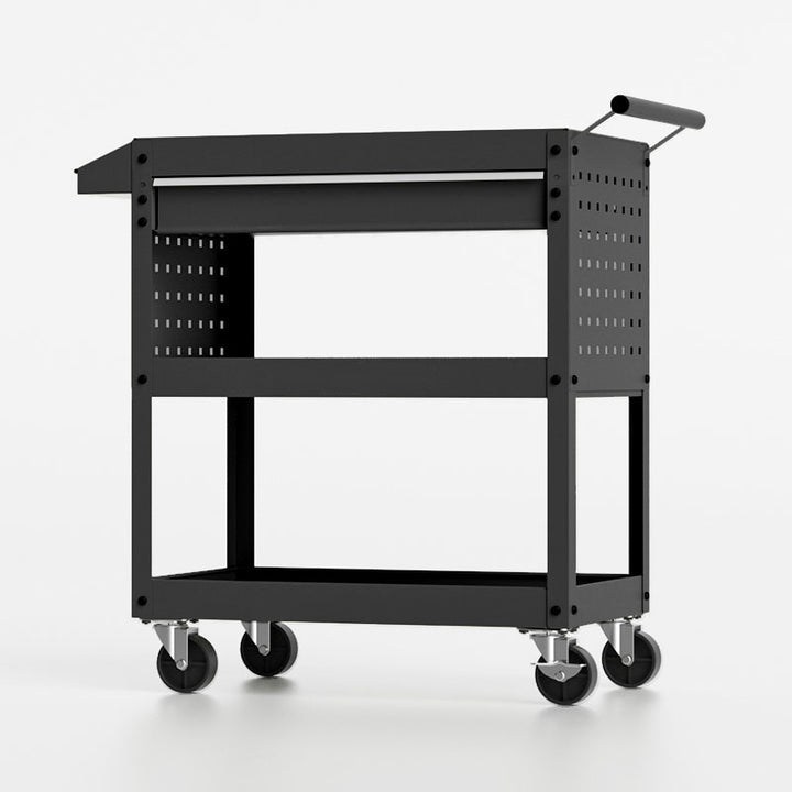 Contemporary Industrial Cold-Rolled Steel PP Plastic Rectangular Movable End Table 3-Tier For Living Room