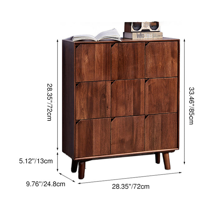 Traditional Vintage Rectangular Walnut Wood Paulownia Wood Detachable Storage Cabinet 9-Drawer For Living Room