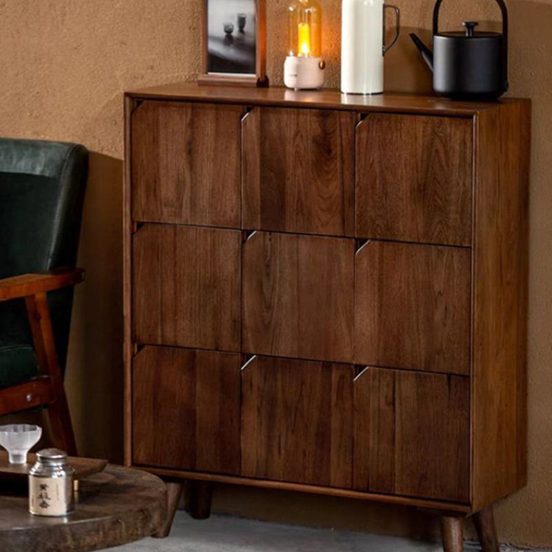 Traditional Vintage Rectangular Walnut Wood Paulownia Wood Detachable Storage Cabinet 9-Drawer For Living Room