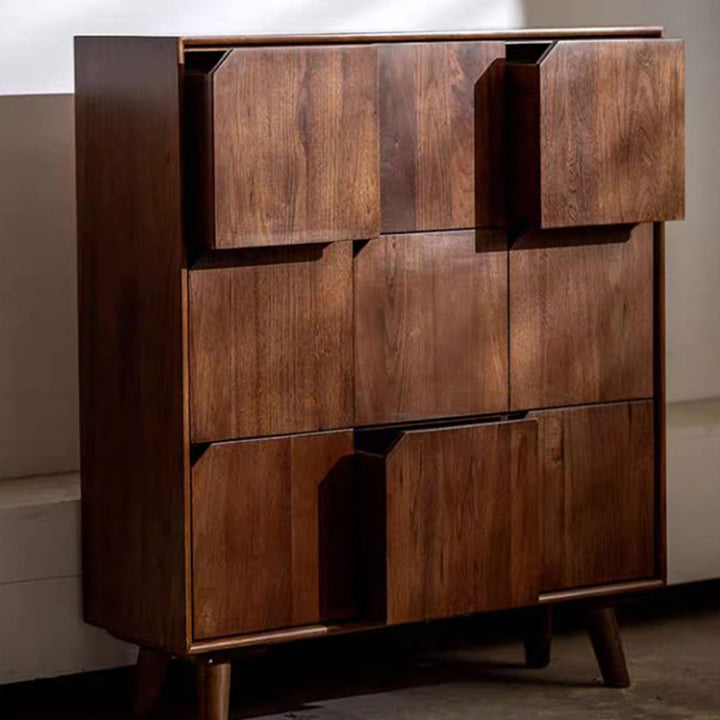 Traditional Vintage Rectangular Walnut Wood Paulownia Wood Detachable Storage Cabinet 9-Drawer For Living Room