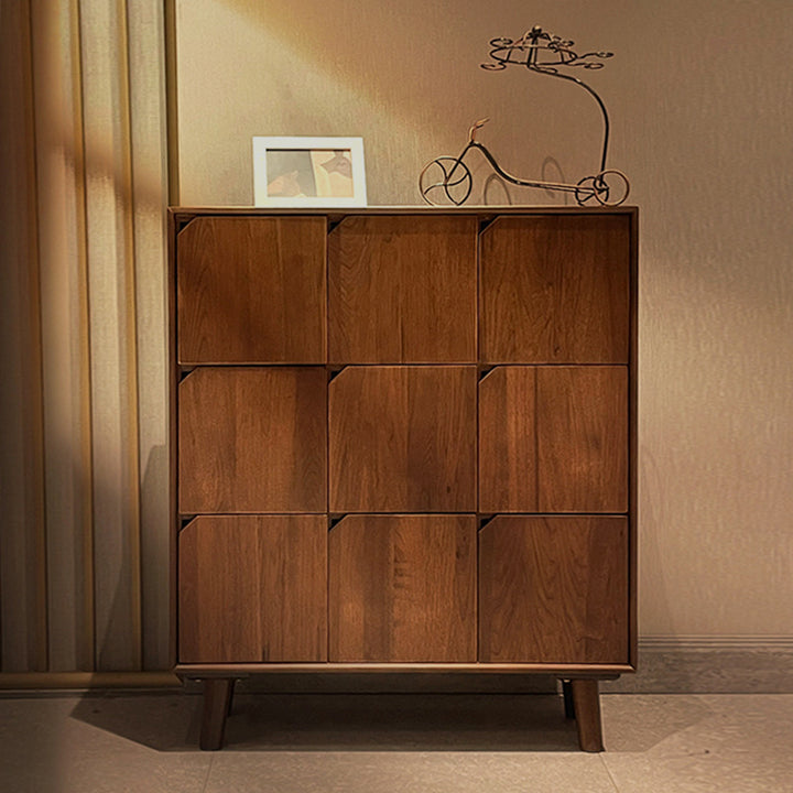 Traditional Vintage Rectangular Walnut Wood Paulownia Wood Detachable Storage Cabinet 9-Drawer For Living Room