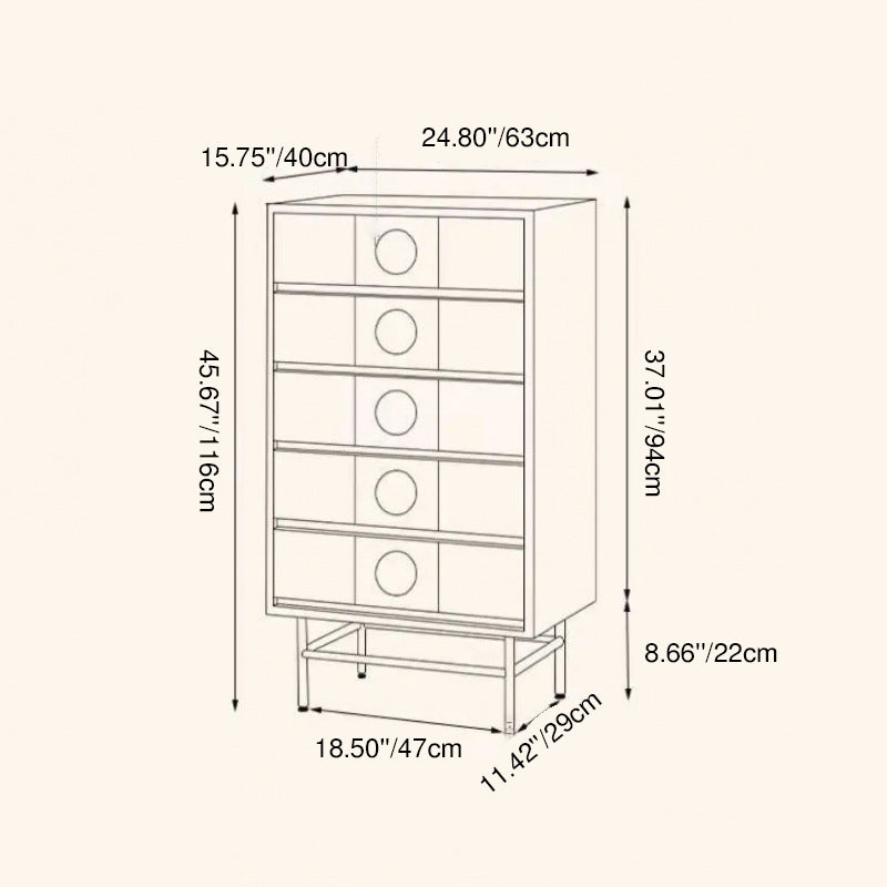 Contemporary Retro Stainless Steel Pine Wood Solid Wood Multi-Layer Board Rectangular Storage Cabinet 5-Drawer For Living Room