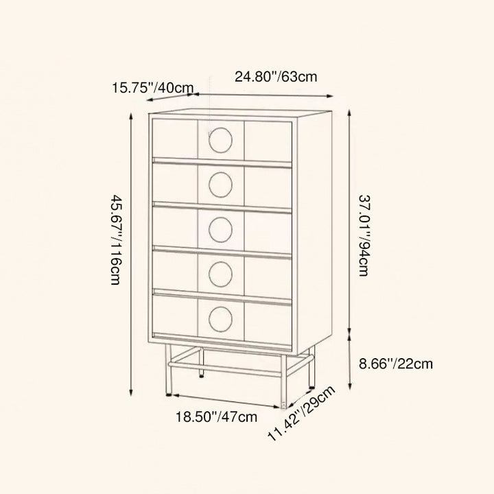 Contemporary Retro Stainless Steel Pine Wood Solid Wood Multi-Layer Board Rectangular Storage Cabinet 5-Drawer For Living Room