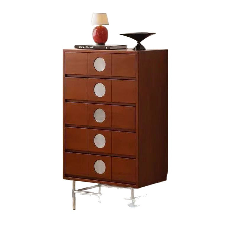 Contemporary Retro Stainless Steel Pine Wood Solid Wood Multi-Layer Board Rectangular Storage Cabinet 5-Drawer For Living Room