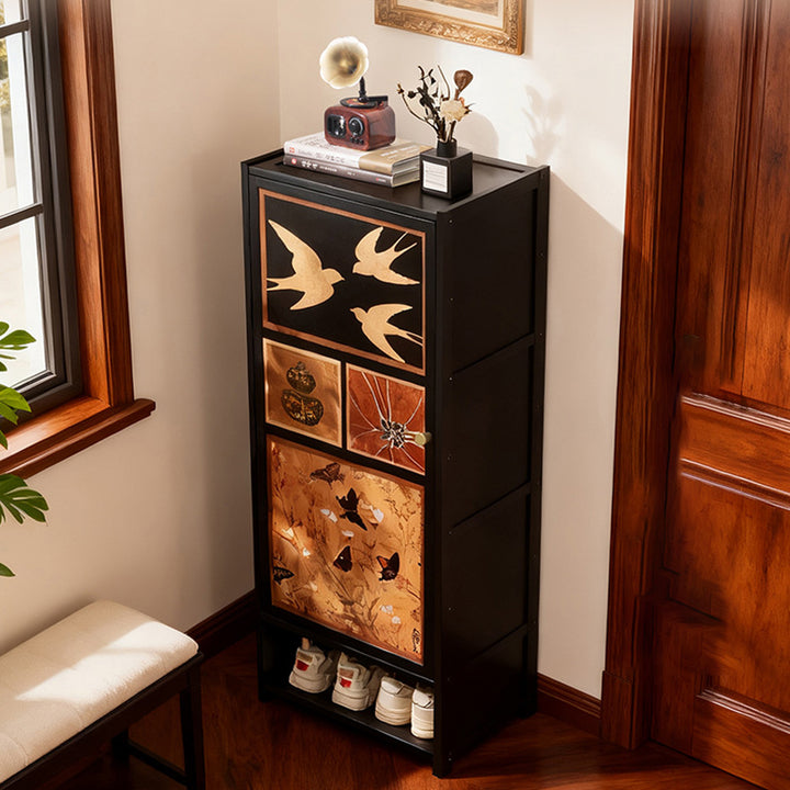 Armoire à chaussures de rangement multi-couches en panneau composite de bambou Nan de style chinois traditionnel, rectangulaire, 7/8 niveaux, pour entrée et couloir 