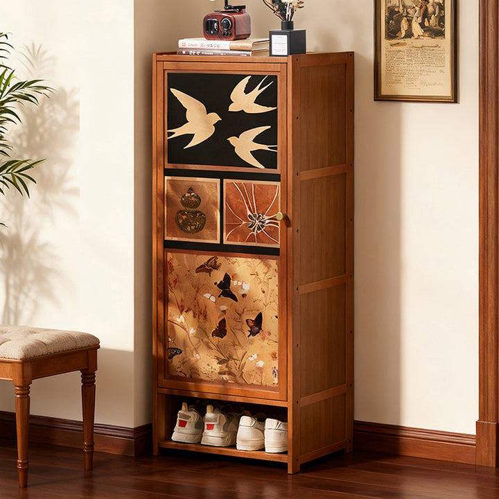 Armoire à chaussures de rangement multi-couches en panneau composite de bambou Nan de style chinois traditionnel, rectangulaire, 7/8 niveaux, pour entrée et couloir 