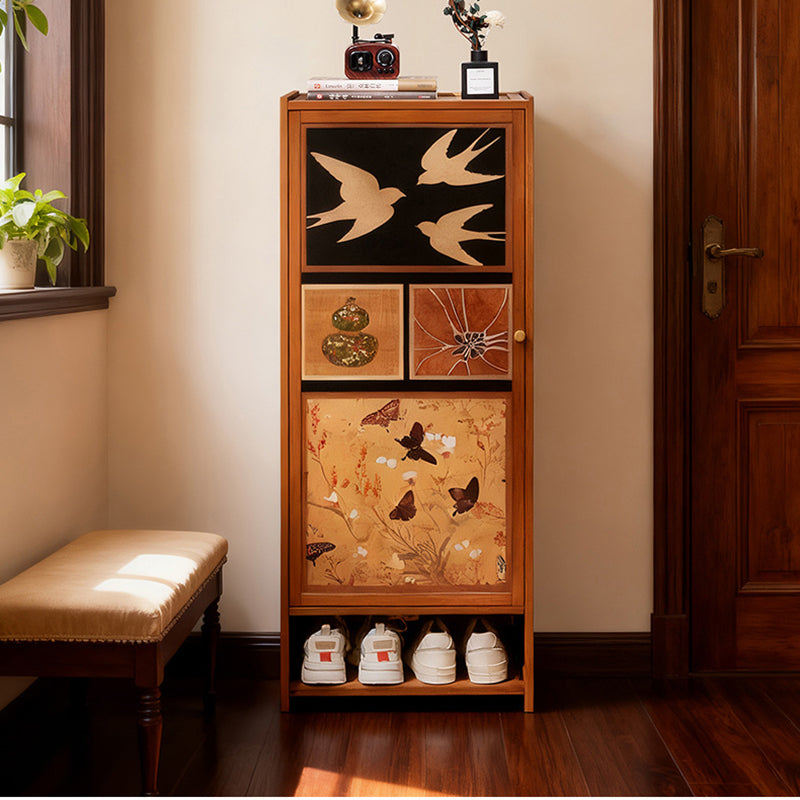 Armoire à chaussures de rangement multi-couches en panneau composite de bambou Nan de style chinois traditionnel, rectangulaire, 7/8 niveaux, pour entrée et couloir 