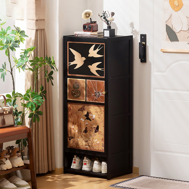 Armoire à chaussures de rangement multi-couches en panneau composite de bambou Nan de style chinois traditionnel, rectangulaire, 7/8 niveaux, pour entrée et couloir 