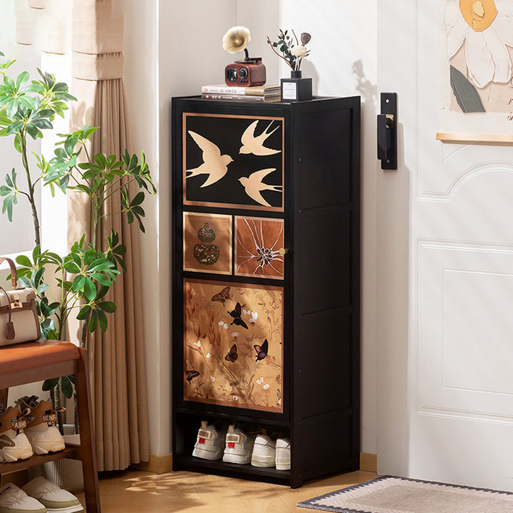 Armoire à chaussures de rangement multi-couches en panneau composite de bambou Nan de style chinois traditionnel, rectangulaire, 7/8 niveaux, pour entrée et couloir 