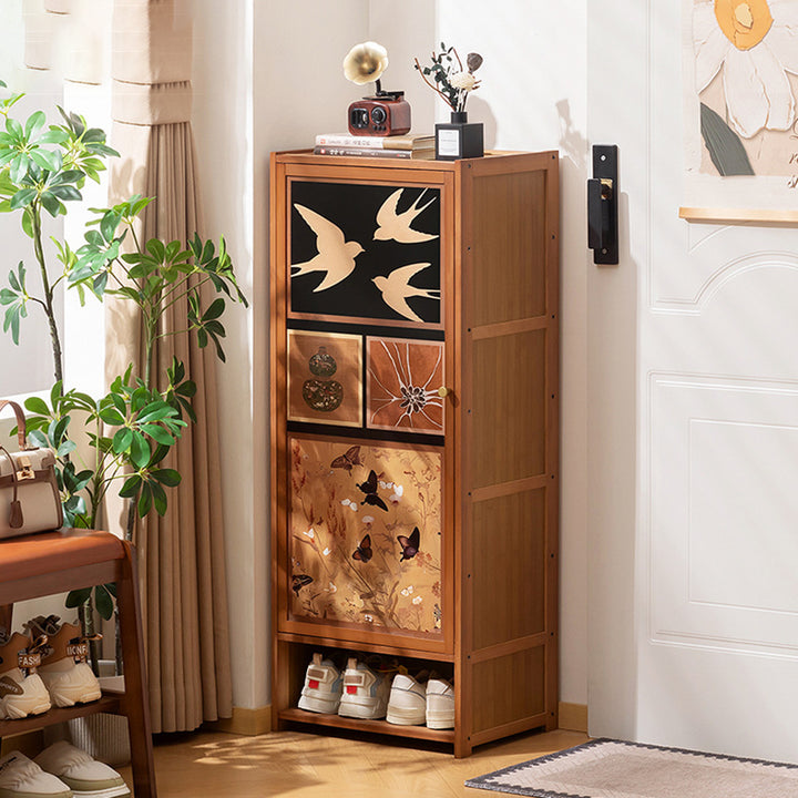 Armoire à chaussures de rangement multi-couches en panneau composite de bambou Nan de style chinois traditionnel, rectangulaire, 7/8 niveaux, pour entrée et couloir 