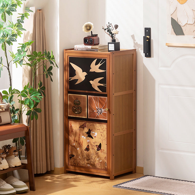 Armoire à chaussures de rangement multi-couches en panneau composite de bambou Nan de style chinois traditionnel, rectangulaire, 7/8 niveaux, pour entrée et couloir 