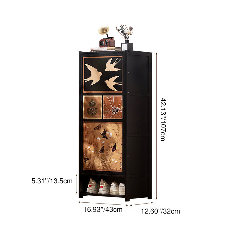 Armoire à chaussures de rangement multi-couches en panneau composite de bambou Nan de style chinois traditionnel, rectangulaire, 7/8 niveaux, pour entrée et couloir 