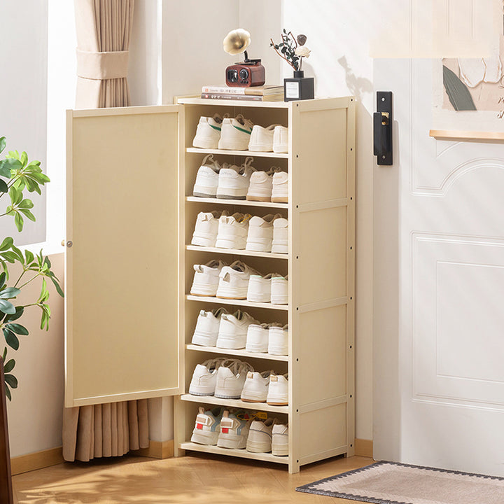 Armoire à chaussures de rangement multi-couches en panneau composite de bambou Nan de style chinois traditionnel, rectangulaire, 7/8 niveaux, pour entrée et couloir 