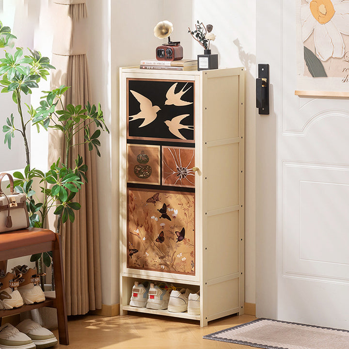 Armoire à chaussures de rangement multi-couches en panneau composite de bambou Nan de style chinois traditionnel, rectangulaire, 7/8 niveaux, pour entrée et couloir 