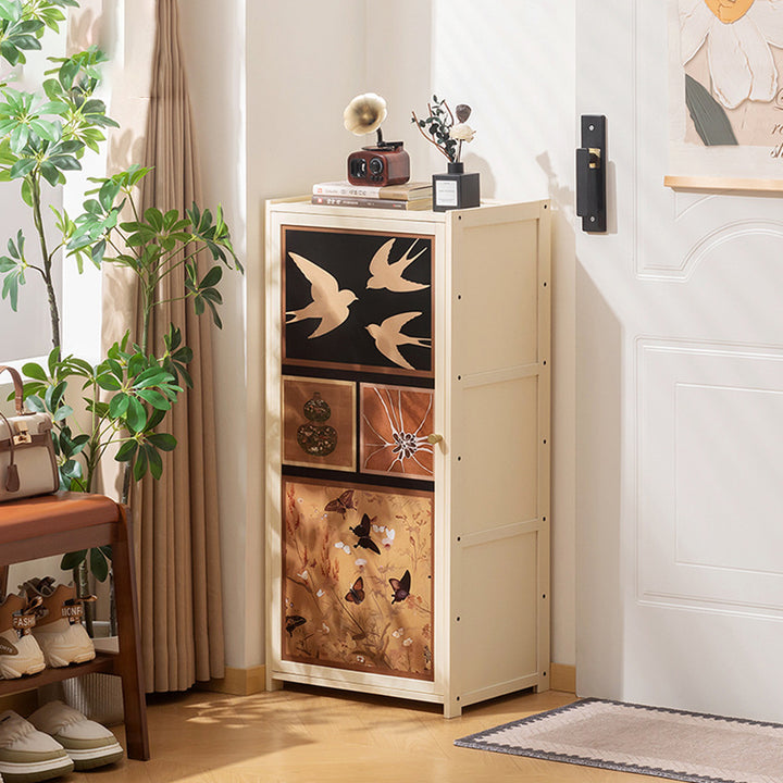 Armoire à chaussures de rangement multi-couches en panneau composite de bambou Nan de style chinois traditionnel, rectangulaire, 7/8 niveaux, pour entrée et couloir 