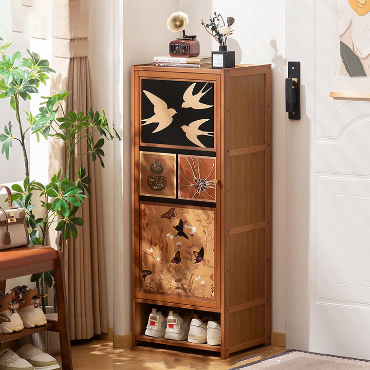 Armoire à chaussures de rangement multi-couches en panneau composite de bambou Nan de style chinois traditionnel, rectangulaire, 7/8 niveaux, pour entrée et couloir 