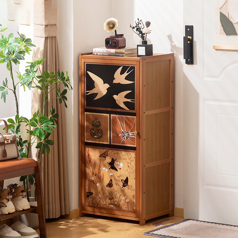 Armoire à chaussures de rangement multi-couches en panneau composite de bambou Nan de style chinois traditionnel, rectangulaire, 7/8 niveaux, pour entrée et couloir 