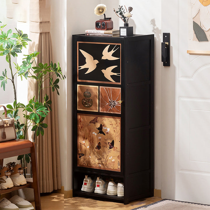 Armoire à chaussures de rangement multi-couches en panneau composite de bambou Nan de style chinois traditionnel, rectangulaire, 7/8 niveaux, pour entrée et couloir 