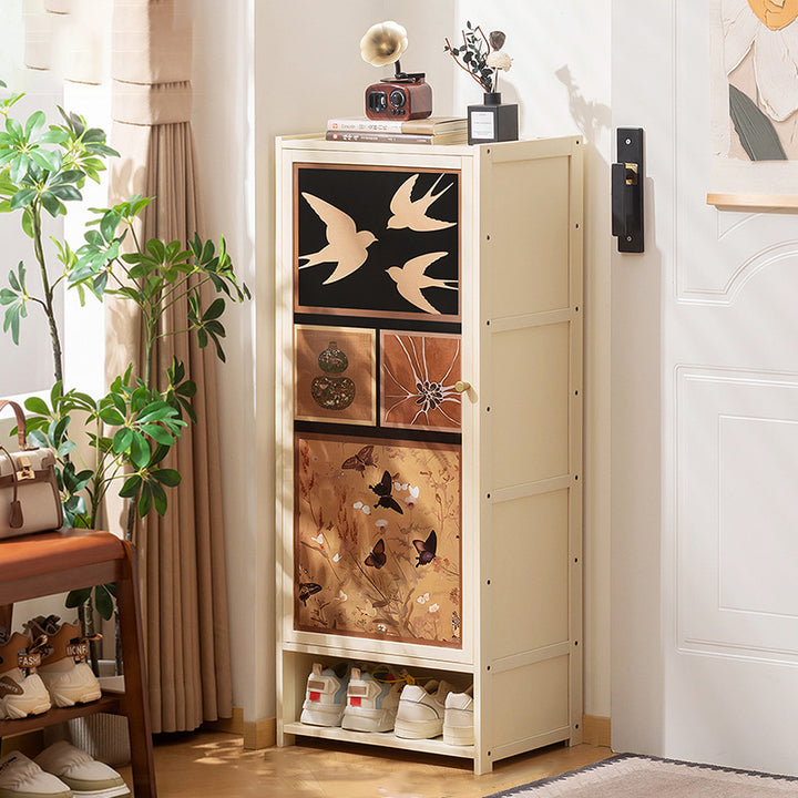 Armoire à chaussures de rangement multi-couches en panneau composite de bambou Nan de style chinois traditionnel, rectangulaire, 7/8 niveaux, pour entrée et couloir 
