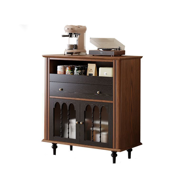 Traditional Vintage Rubberwood Striped Glass Pine Wood Solid Wood Multi-Layer Board Rectangular Sideboard 1-Drawer For Dining Room