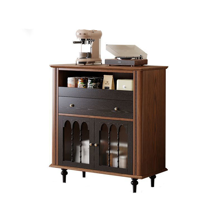 Traditional Vintage Rubberwood Striped Glass Pine Wood Solid Wood Multi-Layer Board Rectangular Sideboard 1-Drawer For Dining Room