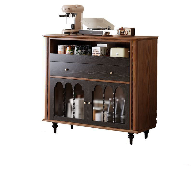 Traditional Vintage Rubberwood Striped Glass Pine Wood Solid Wood Multi-Layer Board Rectangular Sideboard 1-Drawer For Dining Room