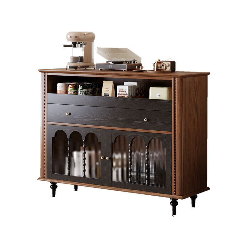 Traditional Vintage Rubberwood Striped Glass Pine Wood Solid Wood Multi-Layer Board Rectangular Sideboard 1-Drawer For Dining Room