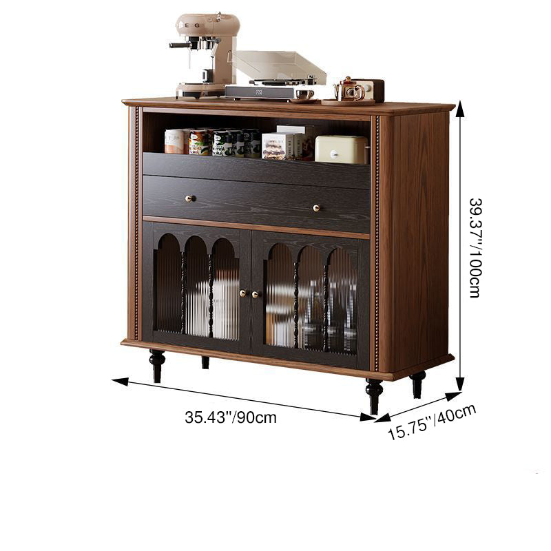 Traditional Vintage Rubberwood Striped Glass Pine Wood Solid Wood Multi-Layer Board Rectangular Sideboard 1-Drawer For Dining Room