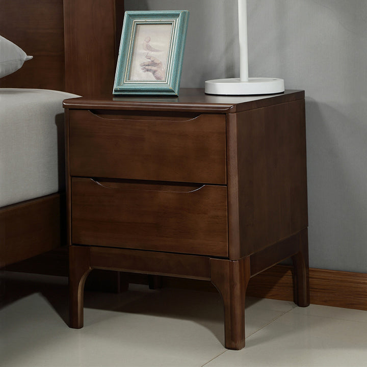 Table de chevet rectangulaire moderne minimaliste en bois d'hévéa massif avec 2 tiroirs pour chambre à coucher 