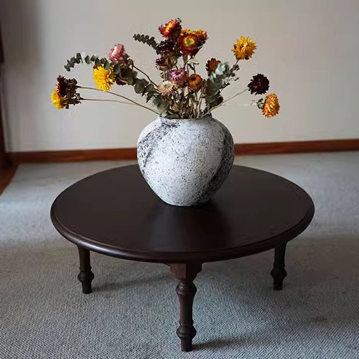 Table basse ronde en bois de pin de style shabby chic moderne, 1 niveau, pour baie vitrée et salon 