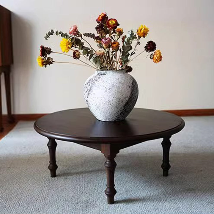 Table basse ronde en bois de pin de style shabby chic moderne, 1 niveau, pour baie vitrée et salon 
