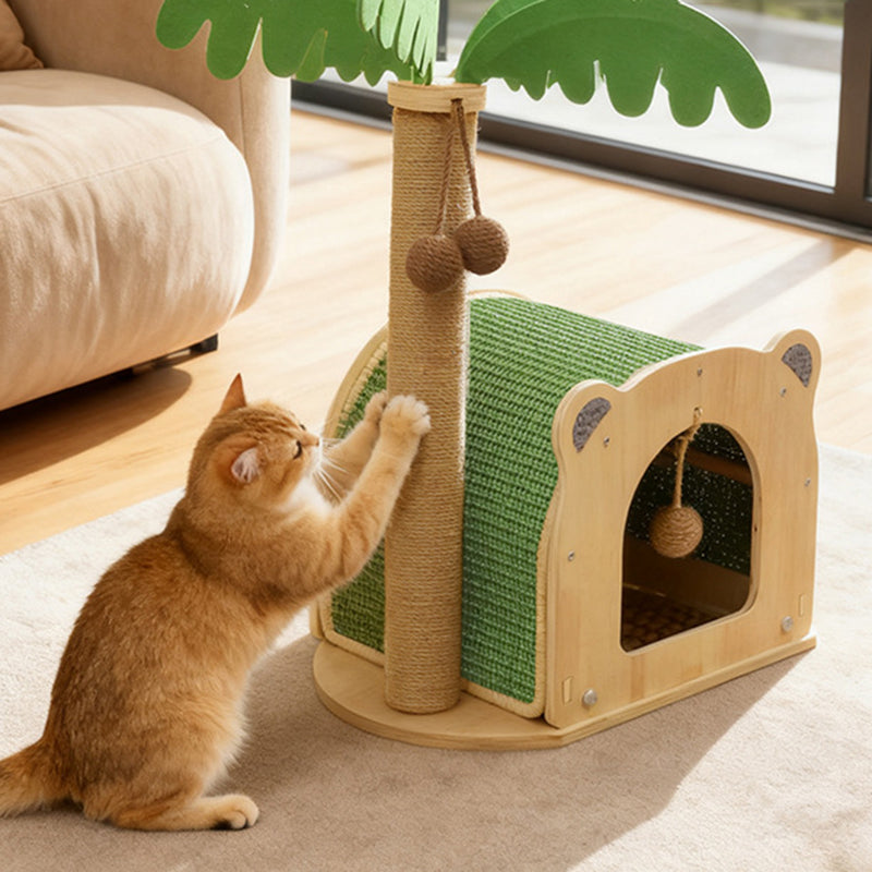 伝統的なラスティックな多層ボード、サイザルロープ、ココナッツツリーキャットタワー、リビングルーム用1キャビネット 