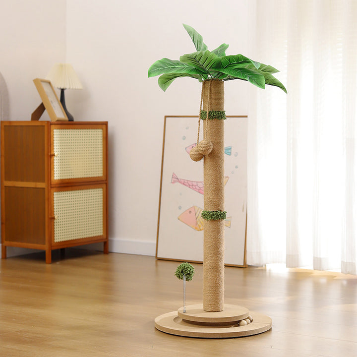 Árbol rascador para gatos tradicional rústico de cuerda de sisal, madera maciza y MDF resistente al desgaste con 1 base giratoria para sala de estar 