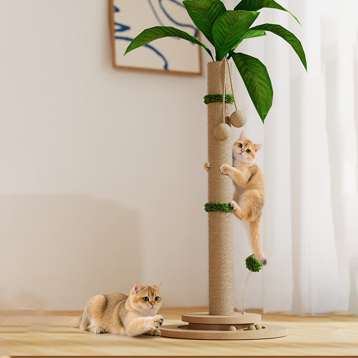 Árbol rascador para gatos tradicional rústico de cuerda de sisal, madera maciza y MDF resistente al desgaste con 1 base giratoria para sala de estar 