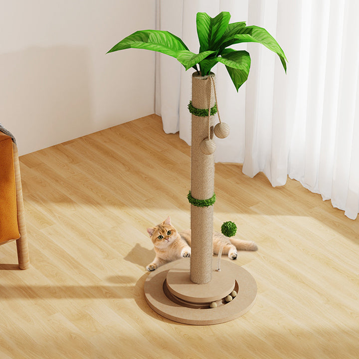 Árbol rascador para gatos tradicional rústico de cuerda de sisal, madera maciza y MDF resistente al desgaste con 1 base giratoria para sala de estar 