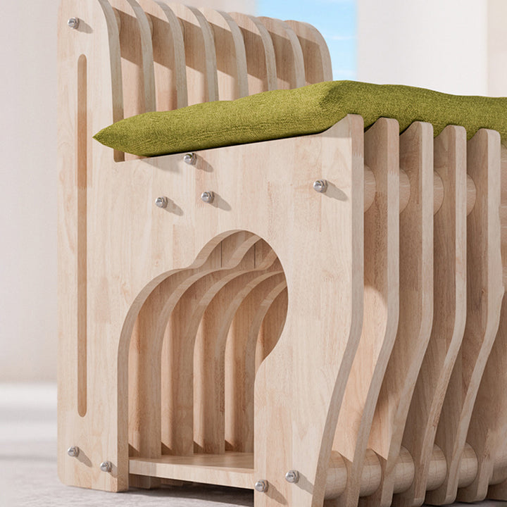 Tabouret bas en bois d’hévéa au design minimaliste moderne, ondulé, partagé homme-animal, sans dossier ni accoudoirs, pour salon 