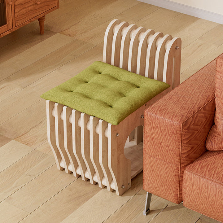 Tabouret bas en bois d’hévéa au design minimaliste moderne, ondulé, partagé homme-animal, sans dossier ni accoudoirs, pour salon 
