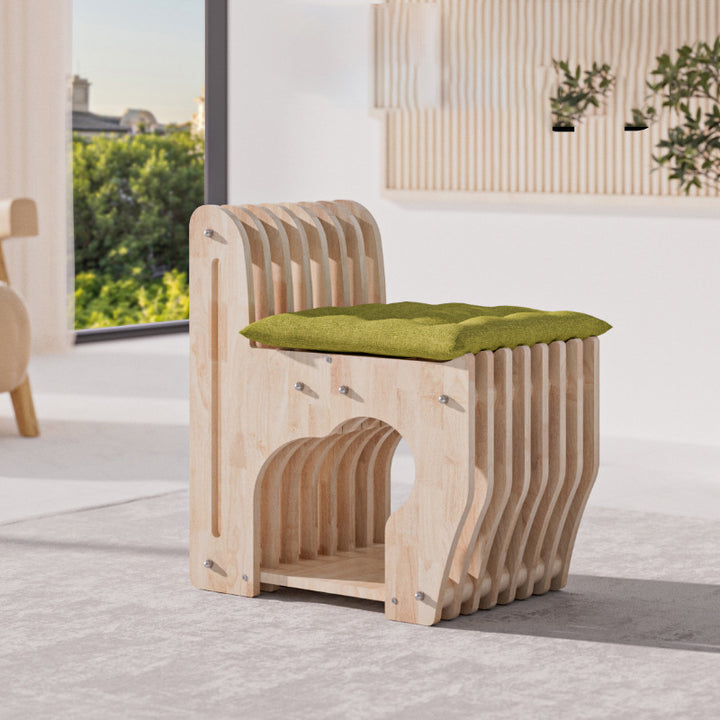 Tabouret bas en bois d’hévéa au design minimaliste moderne, ondulé, partagé homme-animal, sans dossier ni accoudoirs, pour salon 