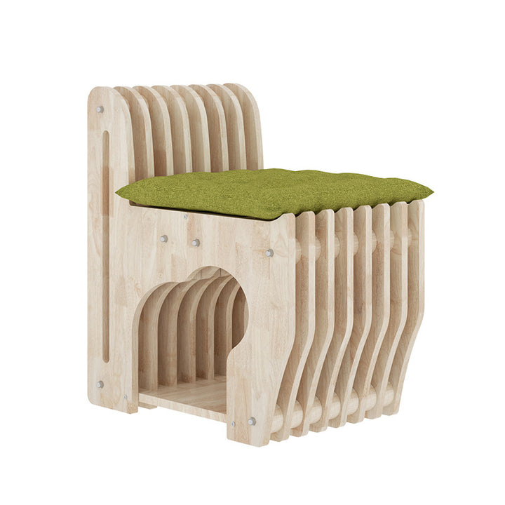 Tabouret bas en bois d’hévéa au design minimaliste moderne, ondulé, partagé homme-animal, sans dossier ni accoudoirs, pour salon 