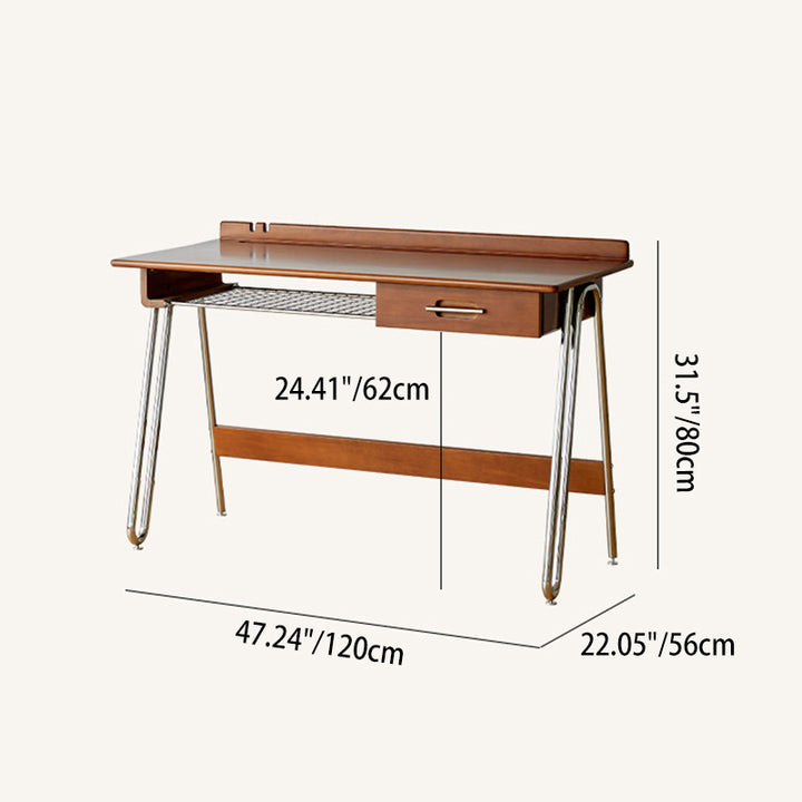 Traditioneller Vintage Buchsbaum Massivholz Mehrschichtplatte Edelstahl Rechteckiger Schreibtisch mit 1 Schublade für das Home Office 