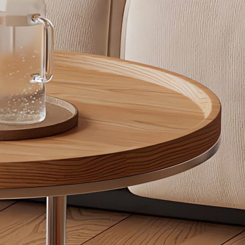Zeitgenössischer skandinavischer ovaler Couchtisch aus Edelstahl mit Sattelleder und PVC-Panel, 2-stufig, für das Wohnzimmer 