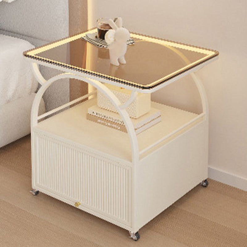 Modern Minimalist Rectangular Carbon Steel Tempered Glass Rock Slab Movable End Table 1-Cabinet For Living Room &amp; Bedroom