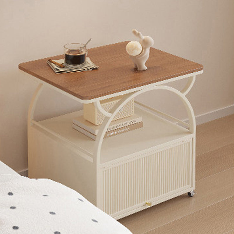 Modern Minimalist Rectangular Carbon Steel Tempered Glass Rock Slab Movable End Table 1-Cabinet For Living Room &amp; Bedroom
