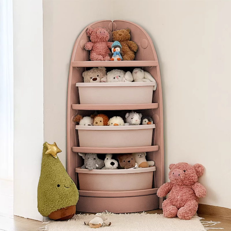Estante de almacenamiento en esquina para niños en forma de abanico de 4 niveles de HDPE PP plástico ecológico minimalista moderno para sala de estar y estudio 