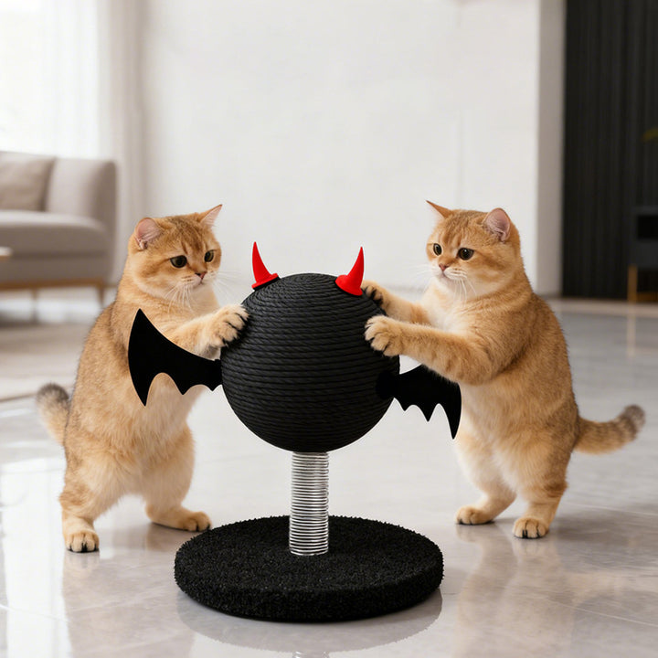 Griffoir pour chat avec poteau à gratter, diable cartoon créatif contemporain, chauve-souris, corde de chanvre, monté sur ressort, 1 pièce pour salon 
