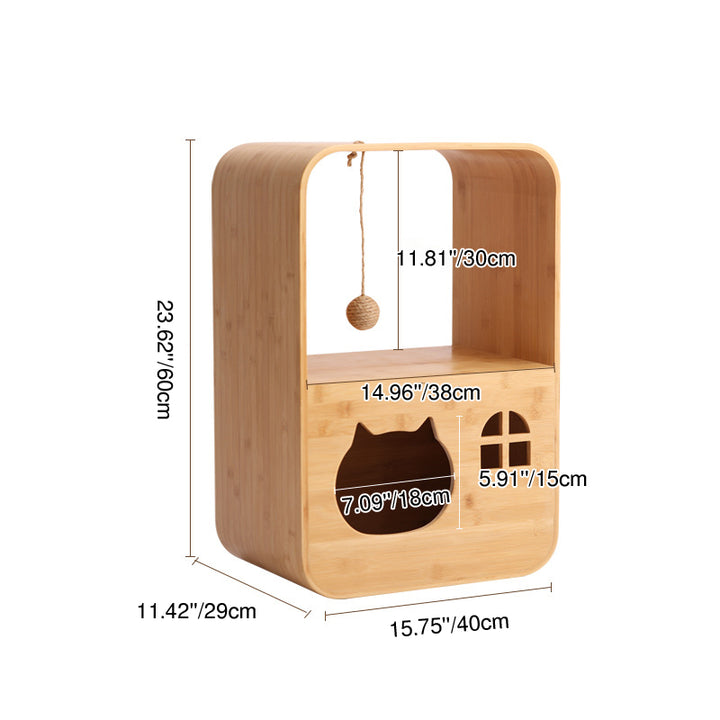 Lit pour chat rectangulaire minimaliste moderne en bambou, multifonctionnel, avec 1 ouverture, pour salon 