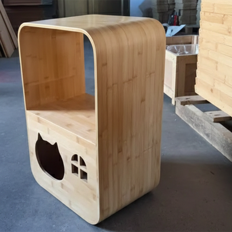 Lit pour chat rectangulaire minimaliste moderne en bambou, multifonctionnel, avec 1 ouverture, pour salon 