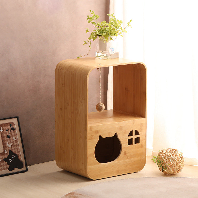 Lit pour chat rectangulaire minimaliste moderne en bambou, multifonctionnel, avec 1 ouverture, pour salon 